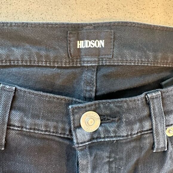 Hudson Riley Crop Relaxed Straight Leg Women's Black Jeans Star Detail Size 27 - Picture 13 of 16